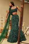 Shop_Mehul Gupta_Green Net Sequins Sweetheart Neck Hand Embroidered Lehenga Set _Online_at_Aza_Fashions