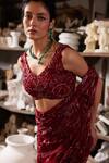 Mehul Gupta_Red Organza, Georgette Embroidery V-neck Hand Pre-draped Saree Set _Online_at_Aza_Fashions