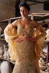 Mehul Gupta_Gold Net, Organza Beads, Sequins, Embroidery V-neck Hand Lehenga Set _Online_at_Aza_Fashions