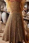 Shop_Mehul Gupta_Gold Net, Organza Beads, Sequins, Embroidery V-neck Hand Lehenga Set _Online_at_Aza_Fashions