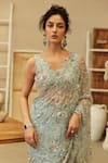 Buy_Mehul Gupta_Blue Organza, Georgette Sequins Ice Hand Embroidered Pre-draped Saree Set _Online_at_Aza_Fashions