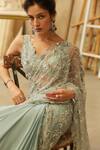Shop_Mehul Gupta_Blue Organza, Georgette Sequins Ice Hand Embroidered Pre-draped Saree Set _Online_at_Aza_Fashions