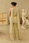 Shop_Mehul Gupta_Yellow Net Beads, Embroidery, Pearls Halter Neck Lemon Hand Tunic Sharara Set _at_Aza_Fashions