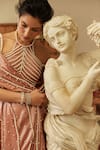 Buy_Mehul Gupta_Pink Crepe Pearls Round Neck Rose Hand Embroidered Pre-draped Saree _Online_at_Aza_Fashions