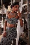 Mehul Gupta_Silver Net Sequins, Embroidery Sweetheart Neck And Blue Hand Lehenga Set _Online_at_Aza_Fashions