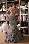 Shop_Mehul Gupta_Silver Net Sequins, Embroidery Sweetheart Neck And Blue Hand Lehenga Set _at_Aza_Fashions