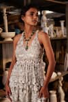 Buy_Mehul Gupta_Ivory Net Embroidery Halter Neck And Grey Hand Tunic Sharara Set _Online_at_Aza_Fashions