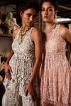 Mehul Gupta_Ivory Net Embroidery Halter Neck And Grey Hand Tunic Sharara Set _at_Aza_Fashions