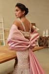 Shop_Mehul Gupta_Pink Net, Organza Sequins, Beads V-neck And Silver Hand Embroidered Designer Set _at_Aza_Fashions