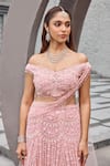 Shop_Mehul Gupta_Pink Net, Lycra Sequins, Embroidery Off-shoulder Hand Lehenga Set _Online_at_Aza_Fashions