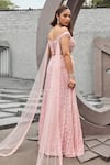 Shop_Mehul Gupta_Pink Net, Lycra Sequins, Embroidery Off-shoulder Hand Lehenga Set _at_Aza_Fashions