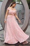 Mehul Gupta_Pink Net, Lycra Sequins, Embroidery Off-shoulder Hand Lehenga Set _at_Aza_Fashions