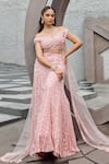 Buy_Mehul Gupta_Pink Net, Lycra Sequins, Embroidery Off-shoulder Hand Lehenga Set 