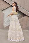 Shop_Mehul Gupta_Ivory Net, Lycra Embroidery V-neck Lehenga Set _at_Aza_Fashions