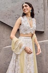 Buy_Mehul Gupta_Ivory Net, Lycra Embroidery V-neck Lehenga Set _Online_at_Aza_Fashions
