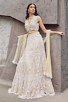 Mehul Gupta_Ivory Net, Lycra Embroidery V-neck Lehenga Set _at_Aza_Fashions