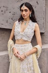 Buy_Mehul Gupta_Ivory Net, Lycra Embroidery V-neck Lehenga Set 