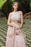 Mehul Gupta_Ivory Net, Lycra Embroidery, Tassels Round Neck And Pink Hand Lehenga Set _Online_at_Aza_Fashions