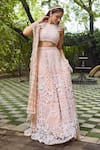 Buy_Mehul Gupta_Ivory Net, Lycra Embroidery, Tassels Round Neck And Pink Hand Lehenga Set _Online_at_Aza_Fashions