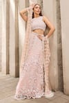 Shop_Mehul Gupta_Ivory Net, Lycra Embroidery, Tassels Round Neck And Pink Hand Lehenga Set _Online_at_Aza_Fashions