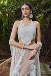 Mehul Gupta_Ivory Net, Lycra Embroidery Halter Neck And Beige Hand Lehenga Set _Online_at_Aza_Fashions