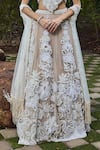 Shop_Mehul Gupta_Ivory Net, Lycra Embroidery Halter Neck And Beige Hand Lehenga Set _Online_at_Aza_Fashions