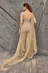 Shop_Mehul Gupta_Gold Net Beads, Sequins, Embroidery V-neck Hand Tunic Sharara Set _at_Aza_Fashions