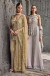 Buy_Mehul Gupta_Gold Net Beads, Sequins, Embroidery V-neck Hand Tunic Sharara Set _Online_at_Aza_Fashions