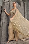 Shop_Mehul Gupta_Gold Net Beads, Sequins, Embroidery V-neck Hand Tunic Sharara Set _Online_at_Aza_Fashions