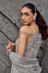 Mehul Gupta_Silver Net Embroidery, Sequins, Beads Scoop Neck Hand Tunic Sharara Set _Online_at_Aza_Fashions