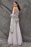 Shop_Mehul Gupta_Silver Net Embroidery, Sequins, Beads Scoop Neck Hand Tunic Sharara Set _at_Aza_Fashions