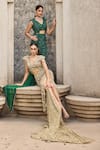 Shop_Mehul Gupta_Gold Net Embroidery, Sequins V-neck Hand Skirt Set _Online_at_Aza_Fashions