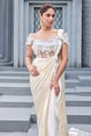Mehul Gupta_Ivory Lycra, Satin Embroidery Off-shoulder And Coral Hand Saree Set _Online_at_Aza_Fashions