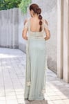 Shop_Mehul Gupta_Green Net Tassels Round Neck Sage Hand Embroidered Pre-draped Saree Set _at_Aza_Fashions