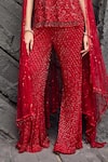 Mehul Gupta_Red Net Embroidery Halter Neck Hand Tunic And Palazzo Set _Online_at_Aza_Fashions