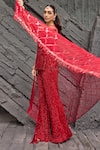 Shop_Mehul Gupta_Red Net Embroidery Halter Neck Hand Tunic And Palazzo Set _Online_at_Aza_Fashions