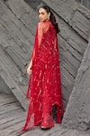 Shop_Mehul Gupta_Red Net Embroidery Halter Neck Hand Tunic And Palazzo Set _at_Aza_Fashions