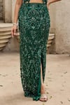 Buy_Mehul Gupta_Green Net Embroidery V-neck Hand Skirt Set _Online_at_Aza_Fashions