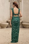 Shop_Mehul Gupta_Green Net Embroidery V-neck Hand Skirt Set _at_Aza_Fashions