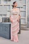 Mehul Gupta_Pink Net Fringe, Embroidery Round Neck Baby Hand Pre-draped Saree Set _Online_at_Aza_Fashions