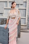 Buy_Mehul Gupta_Pink Net Fringe, Embroidery Round Neck Baby Hand Pre-draped Saree Set _Online_at_Aza_Fashions
