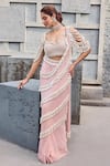Buy_Mehul Gupta_Pink Net Fringe, Embroidery Round Neck Baby Hand Pre-draped Saree Set _at_Aza_Fashions