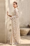 Shop_Mehul Gupta_Ivory Organza, Georgette Pearls, Embroidery Scoop Hand Pre-draped Saree Set _at_Aza_Fashions