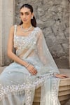 Buy_Mehul Gupta_Sky Blue Organza Sequins, Embroidery Square Neck Hand Pre-draped Saree Set _Online_at_Aza_Fashions