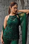 Shop_Mehul Gupta_Green Net Embroidery, Sequins Round Neck Hand Tunic Sharara Set _Online_at_Aza_Fashions