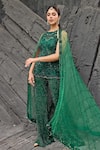 Mehul Gupta_Green Net Embroidery, Sequins Round Neck Hand Tunic Sharara Set _at_Aza_Fashions