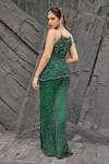 Shop_Mehul Gupta_Green Net Embroidery, Sequins Round Neck Hand Tunic Sharara Set 
