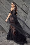 Shop_Mehul Gupta_Black Net Embroidery Halter Neck Hand Gown And Dupatta Set _at_Aza_Fashions
