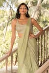 Parshya_Green Viscose, Georgette, Crepe Beads, Sequins Pale Hand Embroidered Saree Set _Online_at_Aza_Fashions