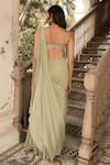 Shop_Parshya_Green Viscose, Georgette, Crepe Beads, Sequins Pale Hand Embroidered Saree Set _at_Aza_Fashions